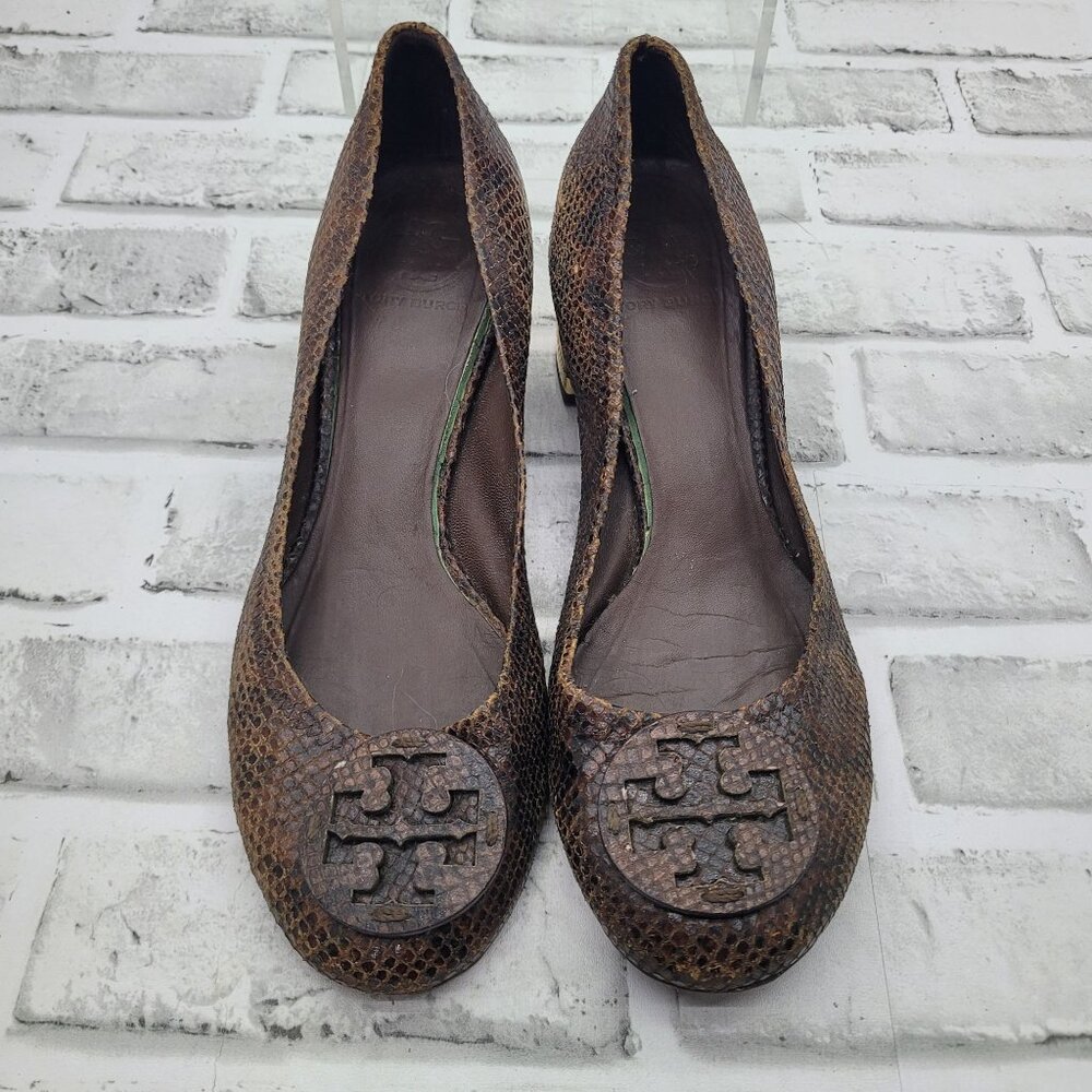 Tory Burch Snakeskin Pattern Brown Heels